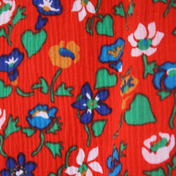 Yves St Laurent YSL Cotton Crepe (red) Calico Peasant Blouse - Picture 3 of 7